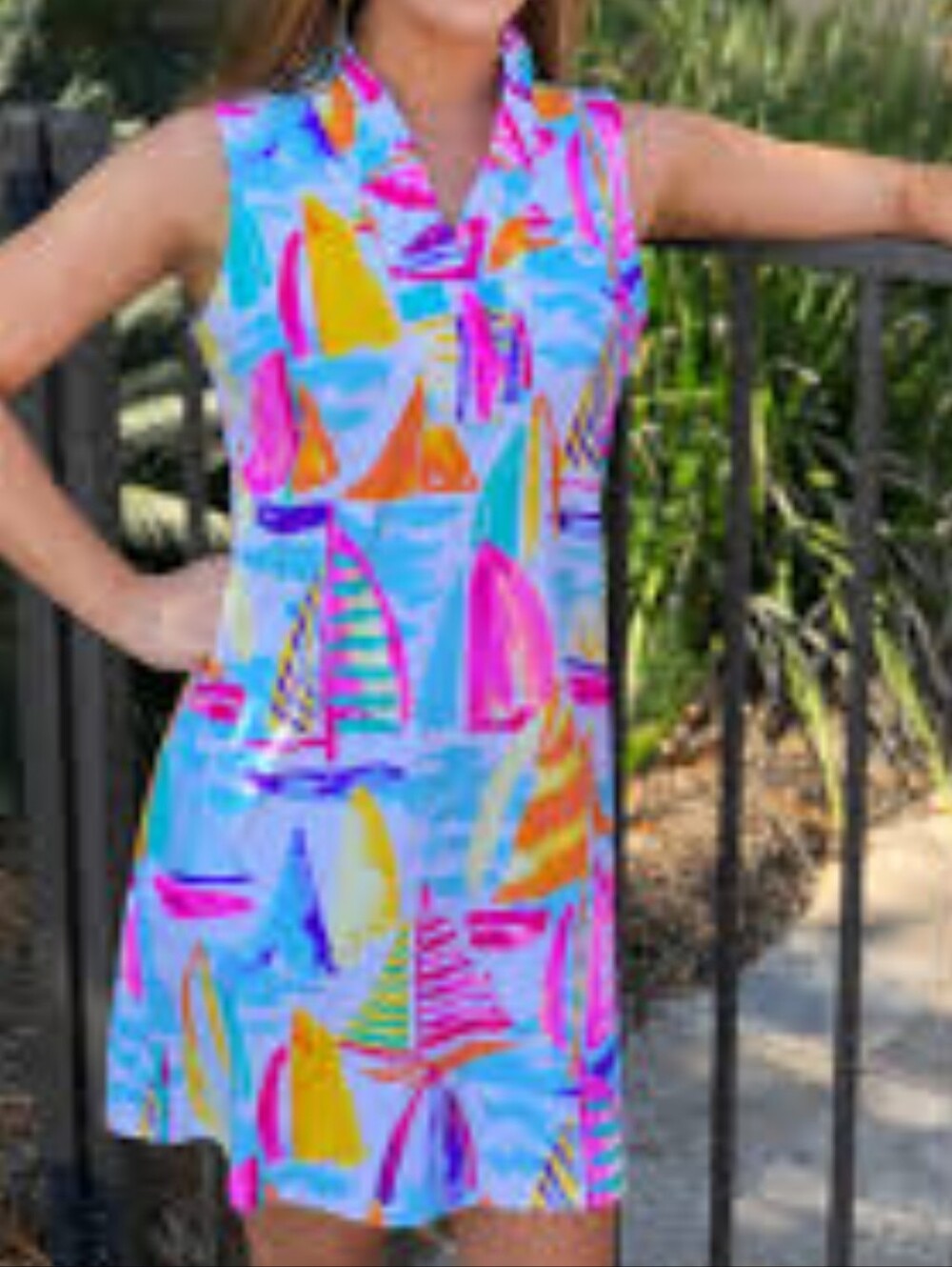 Aryeh Sleeveless Sailboat Print Dress in Sky Blue, Pink, Yellow